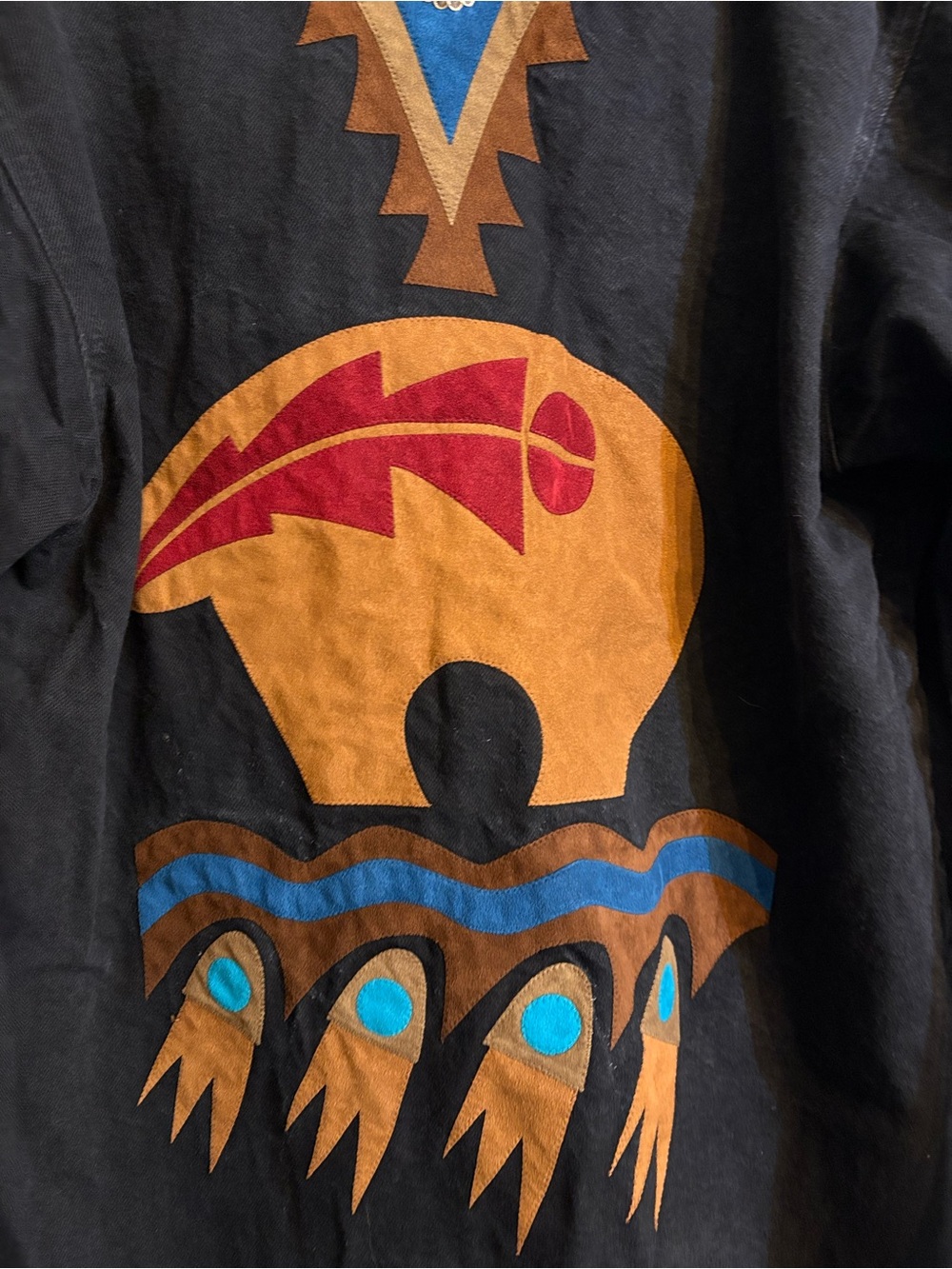 Sundance X Moxie Jacket Women M Black Southwest Spirit Bear Suede Art Vintage - Picture 3 of 9